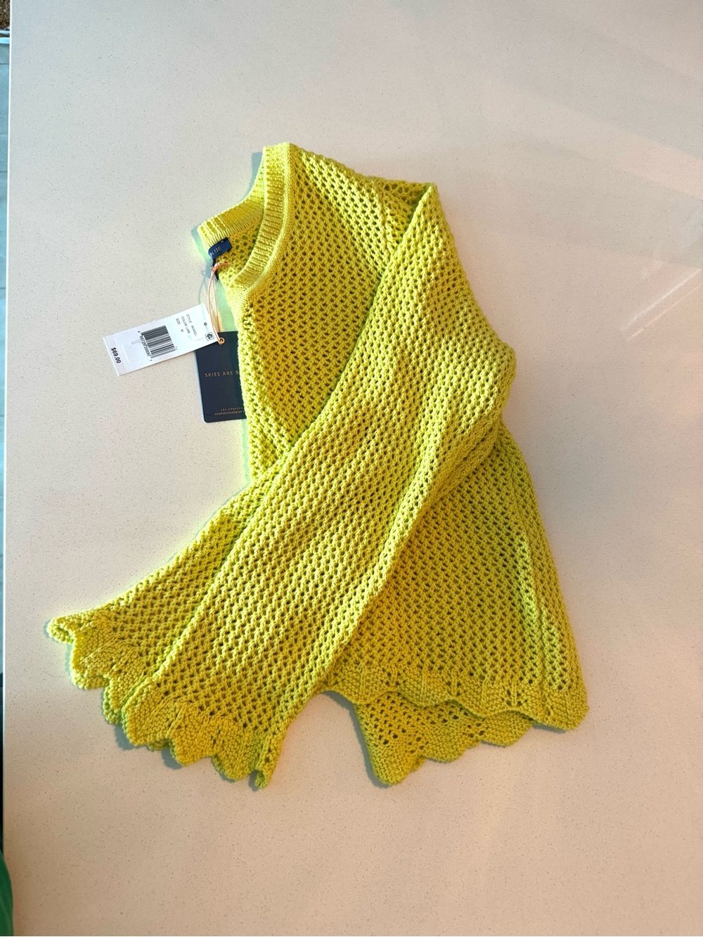 NWT  Lime/Yellow Crochet Knit Sweater